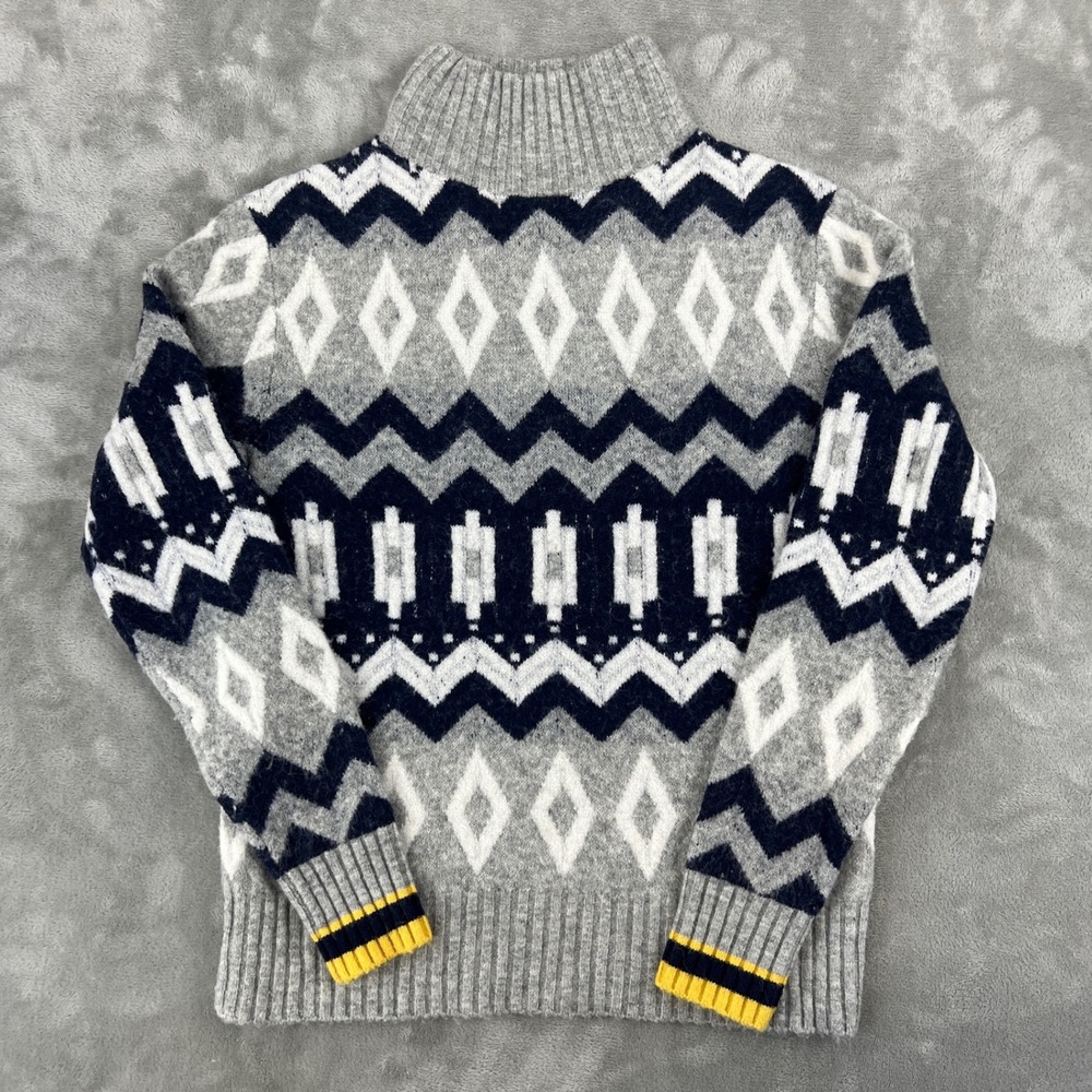 J.Crew Alpaca Wool Blend Fair Isle Turtleneck Sweater Grey Navy XS
